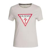 Guess Bomull Logo T-shirt - Beige White, Dam