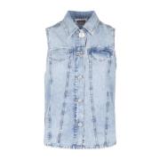 Moschino Denim Ärmlös Skjorta med Unika Knappar Blue, Dam