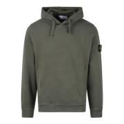 Stone Island Logo Hoodie med Fleece Interiör Gray, Herr