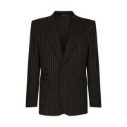 Dolce & Gabbana Randig Ullblazer med Sidenfoder Black, Herr