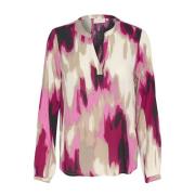 Kaffe Rosa Abstrakt Tryck Blus Multicolor, Dam