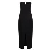 Roland Mouret Elegant Axelbandslös Ull Silk Midi Klänning Black, Dam