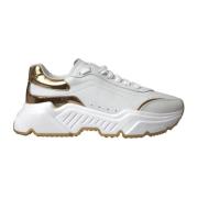 Dolce & Gabbana Vit Guld Läder Sneakers White, Dam