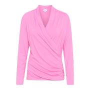 Saint Tropez Wrap Blus Fuchsia Pink Draperad V-ringning Pink, Dam