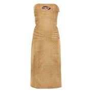 Diesel Denim Midi Klänning med D Logo Brown, Dam