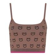 Pinko Räfflad Crop Top i Brun Brown, Dam