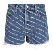 Alexander Wang Mörkblå/Vit Logotryck Högmidjade Shorts Blue, Dam