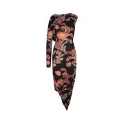 Etro Svart Blomblad Enaxlad Midi Klänning Black, Dam