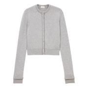 Saint Laurent Grå Tröja med Satin Kant Gray, Dam