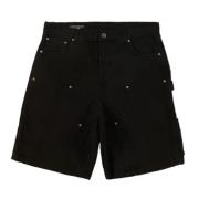 Garment Workshop Svarta bomullsshorts med grön lapp Black, Herr