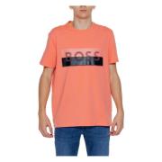 Boss Orange Print Rund Hals T-shirt Orange, Herr