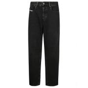 Diesel Distressed Straight Five-Pocket Jeans med Logo Black, Herr