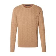 Tommy Hilfiger Klassisk Bomullskabelrundhalsstickad tröja Beige, Herr