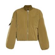 Ganni Oversized Short Bomber Jacket Green, Dam