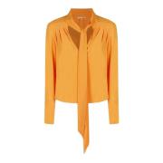 Patrizia Pepe Orange V-ringad Blus med rosett Orange, Dam