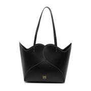 Pinko Heart Tote Grainy Axelväska Black, Dam