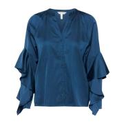 Part Two Elegant Blus med Volangdetalj Blue, Dam