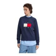 Tommy Jeans Flagg Logo Tröja - Rak Passform Blue, Dam