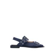 Ganni Denim Spänne Ballerina Flats Blue, Dam