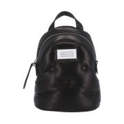 Maison Margiela Svart läder ryggsäck med metallremmar Black, Unisex