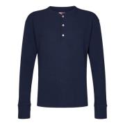 Fortela Blå Bomull Henley Krage T-shirt Blue, Herr