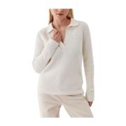 Calvin Klein Alpaca Polo-NK Sweater för Kvinnor White, Dam