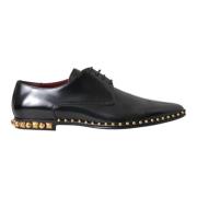 Dolce & Gabbana Svarta läder guld nitar Derby skor Black, Herr