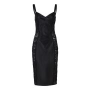 Dolce & Gabbana Svart Satin Spets Korsett Midi Klänning Black, Dam