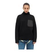 JW Anderson Hög hals läderficka tröja Black, Dam