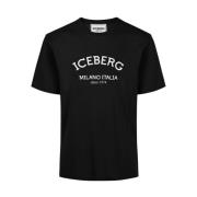 Iceberg Logo Print Bomull T-shirt Black, Herr