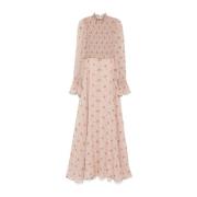 Blumarine Flow Print Maxi Sidenklänning Pink, Dam