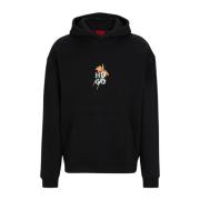 Hugo Boss Svart Blommig Hoodie Tröja Black, Herr