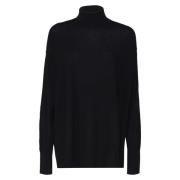 Max Mara Svart Virgin Wool Polo Hals Tröja Black, Dam