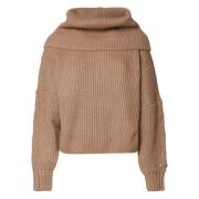 Pinko Oversized Ribbed Sweater i Biscuit Brown, Dam