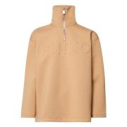 Pinko Beige Broderad Sweatshirt Oversized Dragkedja Krage Beige, Dam