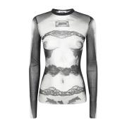 Jean Paul Gaultier Tryckt Mesh Långärmad Topp Multicolor, Dam