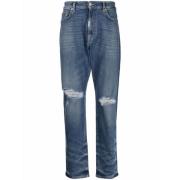 Represent Vintage Blue Distressed Straight Leg Jeans Blue, Herr