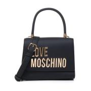 Love Moschino Svart Eco-läder Handväska med Gyllene Bokstäver Black, D...