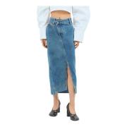 Jacquemus Denim Midi Kjol med Asymmetrisk Midja Blue, Dam