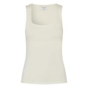 Rosemunde Square Neck Top i Offwhite White, Dam