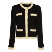 Tory Burch Chunky Wool Trim Cardigan Sweaters Black, Dam