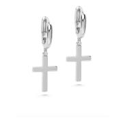 Nialaya Womens Small Cross Earrings in Silver Gray, Dam