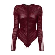 Mugler Röd Rynkad Bodysuit med Draperade Detaljer Red, Dam