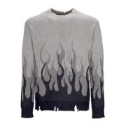 Vision OF Super Flames Crew Neck Sweater Oversize Fit Gray, Herr