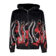 Octopus Svart Zip Hoodie med Tentakeltryck Multicolor, Herr