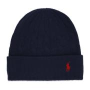 Ralph Lauren Blått Ull Kashmir Beanie Kvinna Pony Blue, Dam