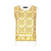 Dolce & Gabbana Grafiskt Tryck Sidensärmlös Tröja Yellow, Dam