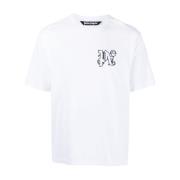 Palm Angels Monogram Vit Bomull T-shirt White, Herr