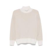 Peserico Beige Metallic Thread Turtleneck Jumper Beige, Dam