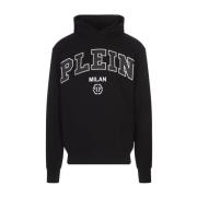 Philipp Plein Svart Logotyp Tryck Hoodie Fleece Black, Herr